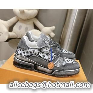 Best Price Louis Vuitton LV Trainer Sneakers in Bleached Leather and Denim Grey 40815094