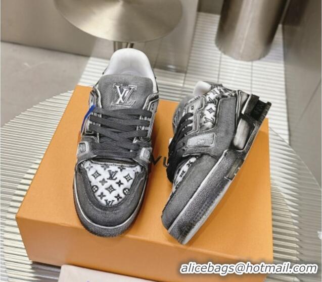 Best Price Louis Vuitton LV Trainer Sneakers in Bleached Leather and Denim Grey 40815094