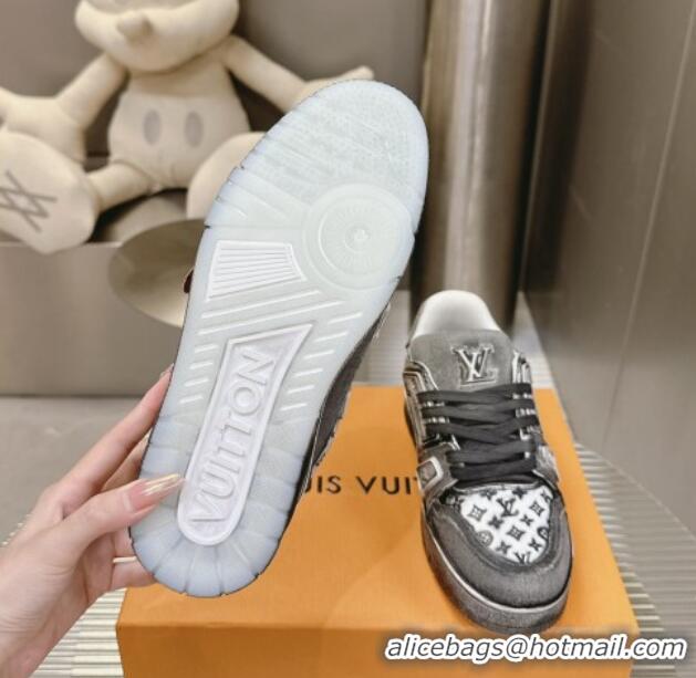 Best Price Louis Vuitton LV Trainer Sneakers in Bleached Leather and Denim Grey 40815094