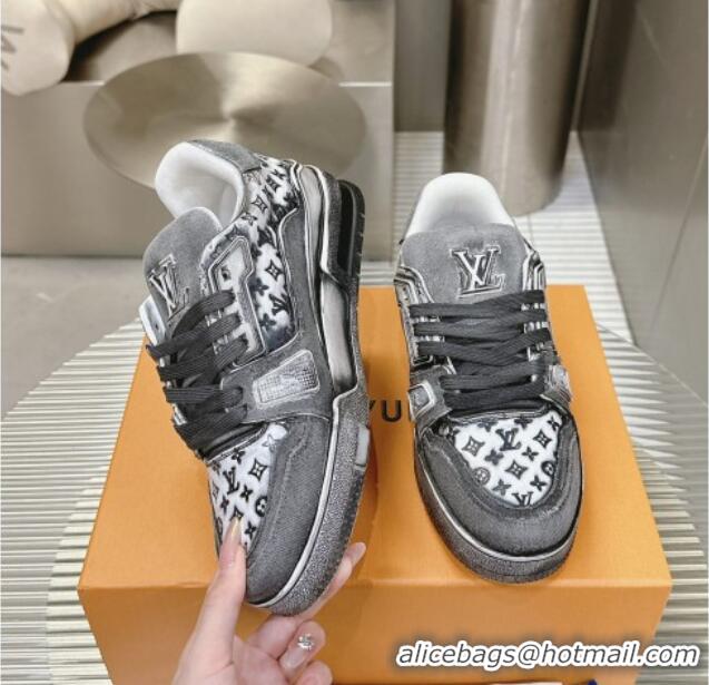 Best Price Louis Vuitton LV Trainer Sneakers in Bleached Leather and Denim Grey 40815094