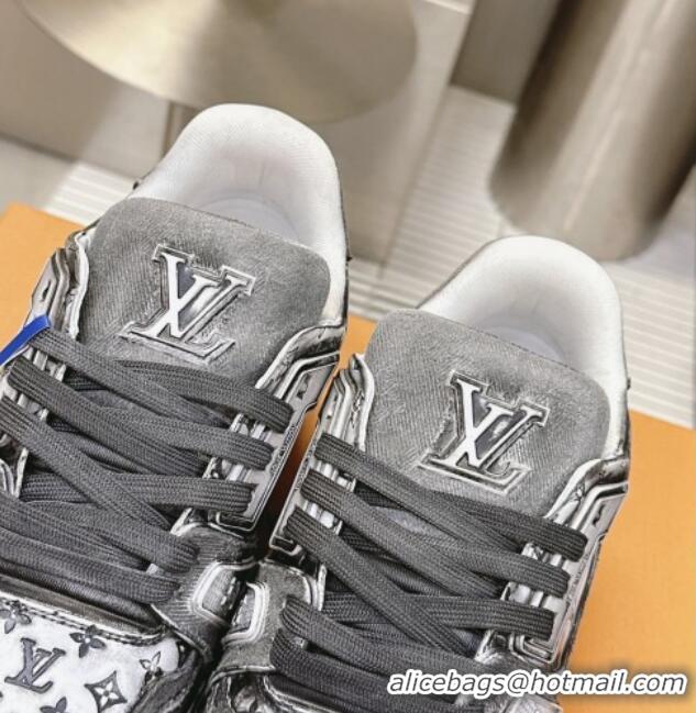 Best Price Louis Vuitton LV Trainer Sneakers in Bleached Leather and Denim Grey 40815094