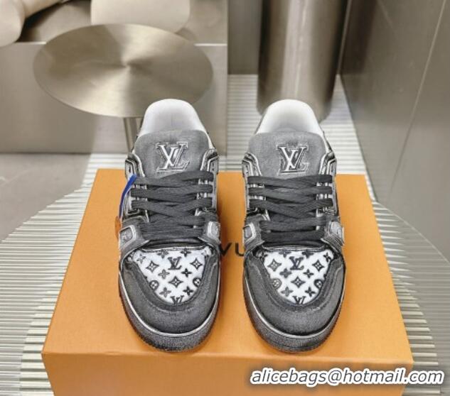 Best Price Louis Vuitton LV Trainer Sneakers in Bleached Leather and Denim Grey 40815094