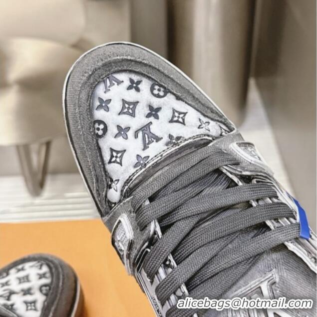 Best Price Louis Vuitton LV Trainer Sneakers in Bleached Leather and Denim Grey 40815094