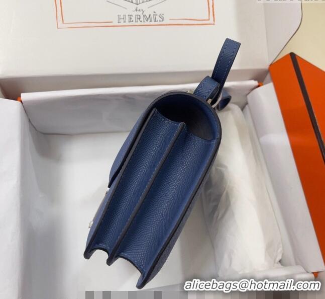 Best Price Hermes Constance Mini Bag 18cm in Epsom Palm-Grained Leather 8057 Agate Blue/Silver 2024 (Half Handmade)