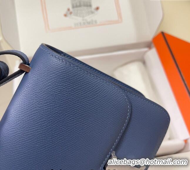 Best Price Hermes Constance Mini Bag 18cm in Epsom Palm-Grained Leather 8057 Agate Blue/Silver 2024 (Half Handmade)