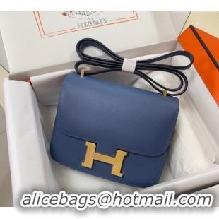 Inexpensive Hermes Constance Mini Bag 18cm in Epsom Palm-Grained Leather 8057 Agate Blue/Gold 2024 (Half Handmade)