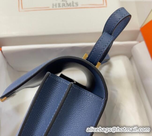 Inexpensive Hermes Constance Mini Bag 18cm in Epsom Palm-Grained Leather 8057 Agate Blue/Gold 2024 (Half Handmade)