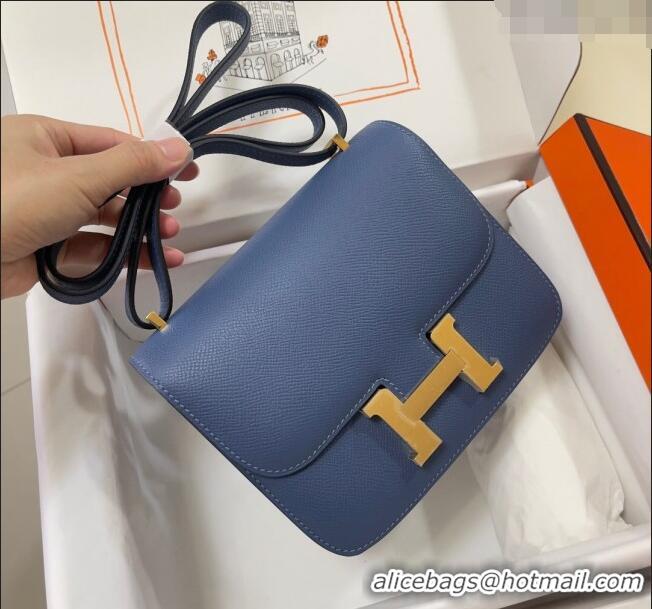 Inexpensive Hermes Constance Mini Bag 18cm in Epsom Palm-Grained Leather 8057 Agate Blue/Gold 2024 (Half Handmade)