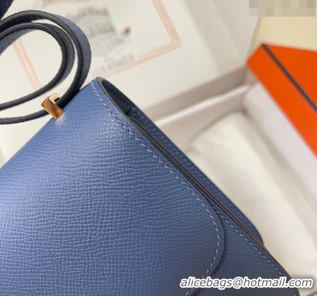 Inexpensive Hermes Constance Mini Bag 18cm in Epsom Palm-Grained Leather 8057 Agate Blue/Gold 2024 (Half Handmade)