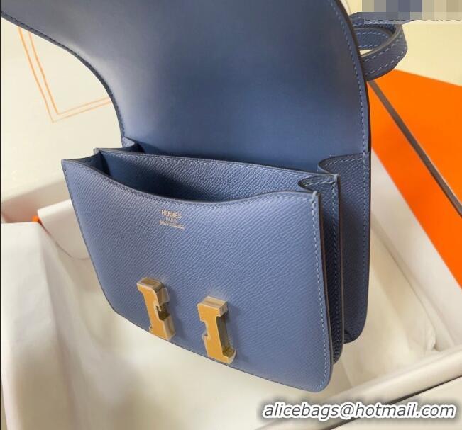 Inexpensive Hermes Constance Mini Bag 18cm in Epsom Palm-Grained Leather 8057 Agate Blue/Gold 2024 (Half Handmade)