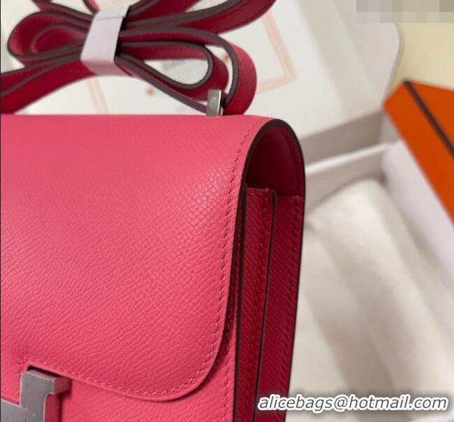 Super Quality Hermes Constance Mini Bag 18cm in Epsom Palm-Grained Leather 8057 Lipstick Pink/Silver 2024 (Half Handmade