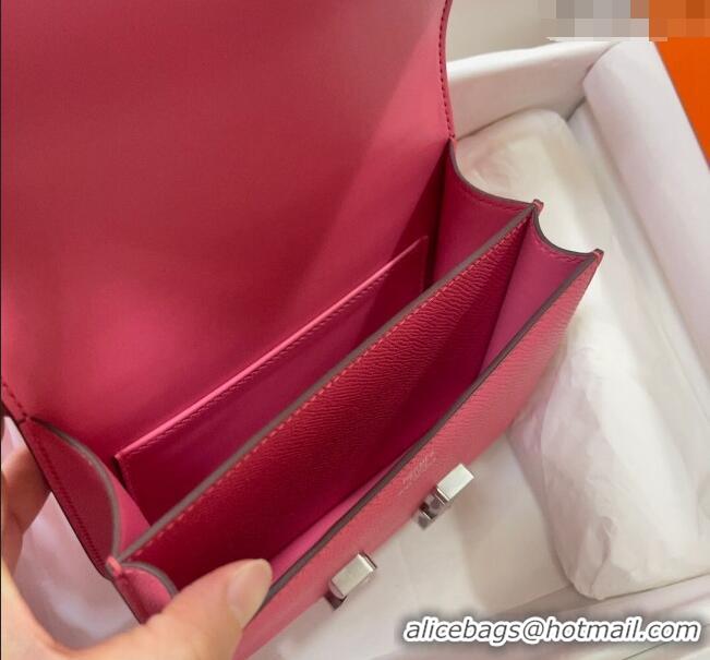 Super Quality Hermes Constance Mini Bag 18cm in Epsom Palm-Grained Leather 8057 Lipstick Pink/Silver 2024 (Half Handmade