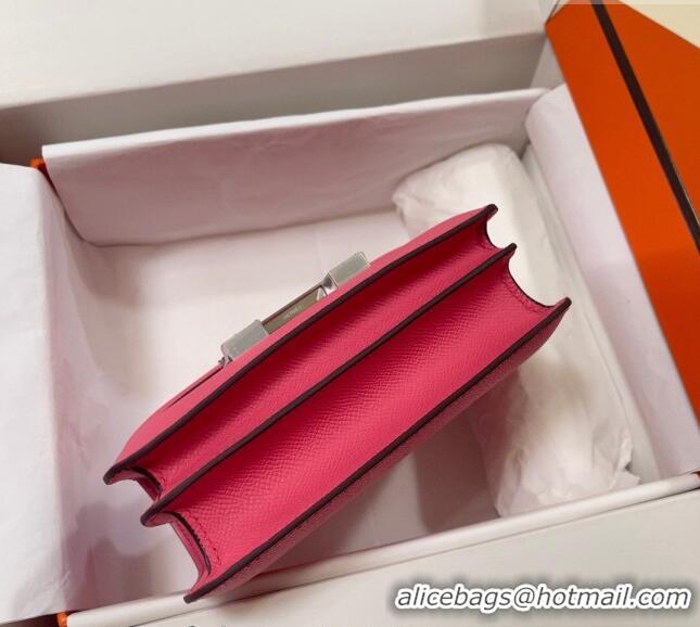 Super Quality Hermes Constance Mini Bag 18cm in Epsom Palm-Grained Leather 8057 Lipstick Pink/Silver 2024 (Half Handmade