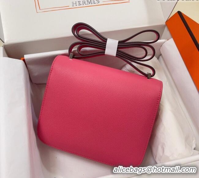 Super Quality Hermes Constance Mini Bag 18cm in Epsom Palm-Grained Leather 8057 Lipstick Pink/Silver 2024 (Half Handmade