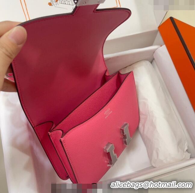 Super Quality Hermes Constance Mini Bag 18cm in Epsom Palm-Grained Leather 8057 Lipstick Pink/Silver 2024 (Half Handmade