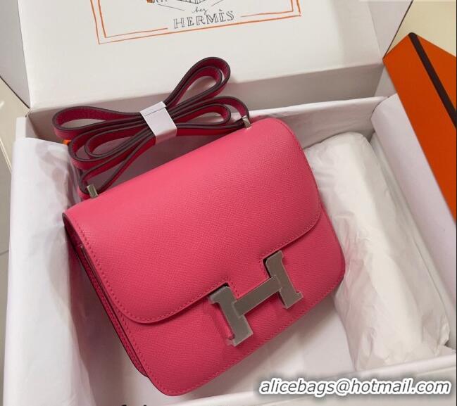 Super Quality Hermes Constance Mini Bag 18cm in Epsom Palm-Grained Leather 8057 Lipstick Pink/Silver 2024 (Half Handmade