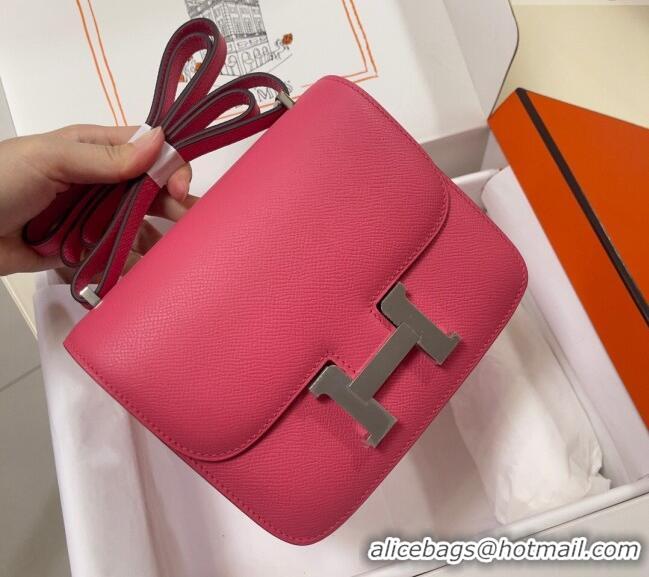 Super Quality Hermes Constance Mini Bag 18cm in Epsom Palm-Grained Leather 8057 Lipstick Pink/Silver 2024 (Half Handmade