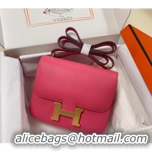 Famous Brand Hermes Constance Mini Bag 18cm in Epsom Palm-Grained Leather 8057 Lipstick Pink/Gold 2024 (Half Handmade)