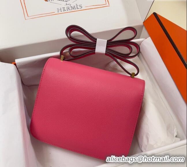 Famous Brand Hermes Constance Mini Bag 18cm in Epsom Palm-Grained Leather 8057 Lipstick Pink/Gold 2024 (Half Handmade)