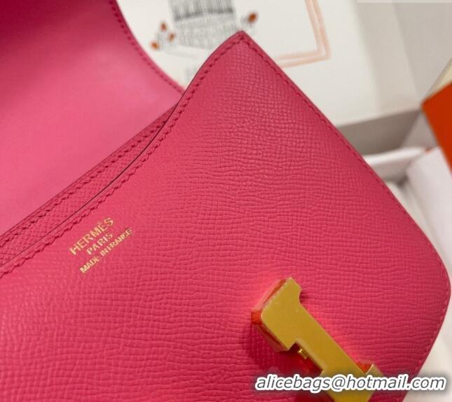 Famous Brand Hermes Constance Mini Bag 18cm in Epsom Palm-Grained Leather 8057 Lipstick Pink/Gold 2024 (Half Handmade)