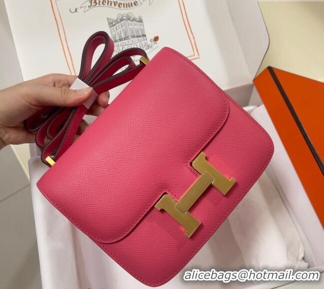 Famous Brand Hermes Constance Mini Bag 18cm in Epsom Palm-Grained Leather 8057 Lipstick Pink/Gold 2024 (Half Handmade)