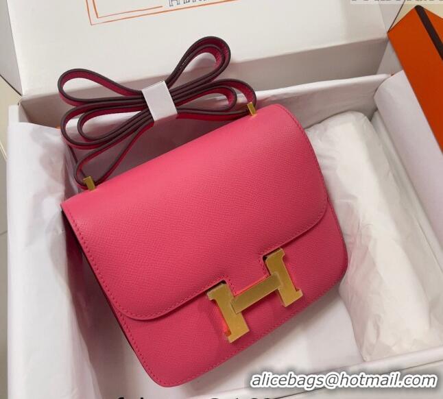 Famous Brand Hermes Constance Mini Bag 18cm in Epsom Palm-Grained Leather 8057 Lipstick Pink/Gold 2024 (Half Handmade)