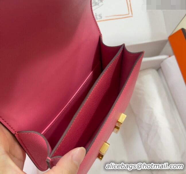 Famous Brand Hermes Constance Mini Bag 18cm in Epsom Palm-Grained Leather 8057 Lipstick Pink/Gold 2024 (Half Handmade)