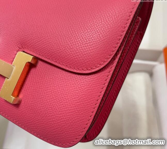 Famous Brand Hermes Constance Mini Bag 18cm in Epsom Palm-Grained Leather 8057 Lipstick Pink/Gold 2024 (Half Handmade)