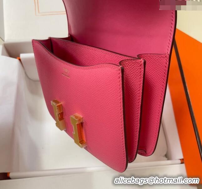 Famous Brand Hermes Constance Mini Bag 18cm in Epsom Palm-Grained Leather 8057 Lipstick Pink/Gold 2024 (Half Handmade)