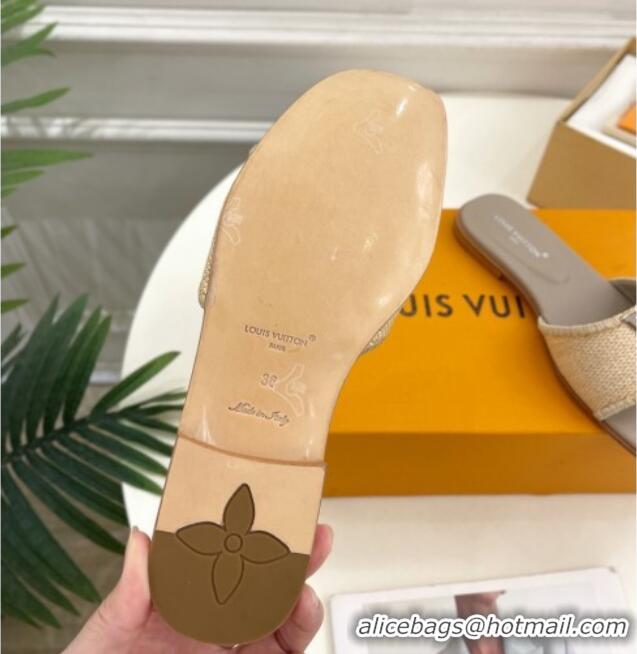 Most Popular Louis Vuitton LV Capri Flat Slides Sandal in Raffia Straw Grey 0815098