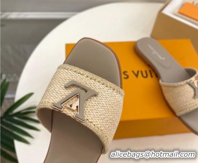 Most Popular Louis Vuitton LV Capri Flat Slides Sandal in Raffia Straw Grey 0815098