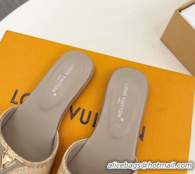 Most Popular Louis Vuitton LV Capri Flat Slides Sandal in Raffia Straw Grey 0815098