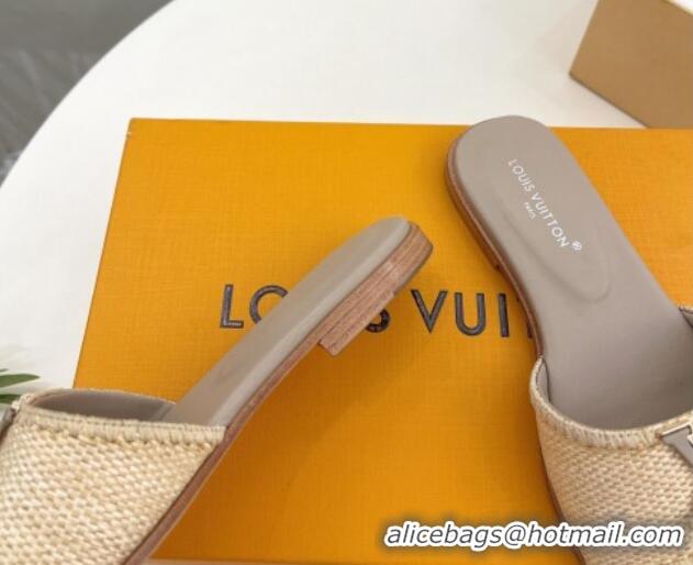 Most Popular Louis Vuitton LV Capri Flat Slides Sandal in Raffia Straw Grey 0815098