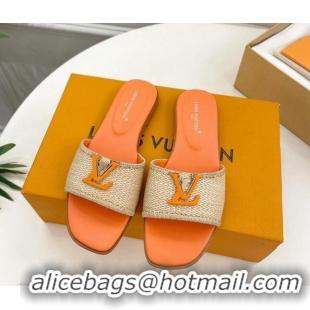 Good Quality Louis Vuitton LV Capri Flat Slides Sandal in Raffia Straw Orange 0815099