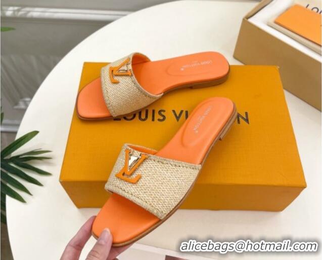 Good Quality Louis Vuitton LV Capri Flat Slides Sandal in Raffia Straw Orange 0815099