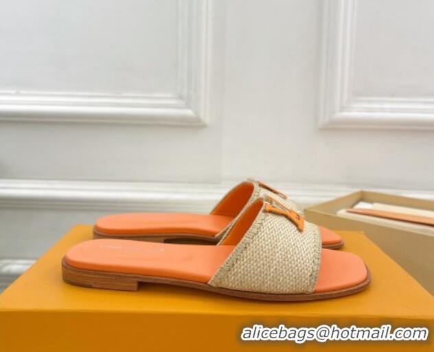 Good Quality Louis Vuitton LV Capri Flat Slides Sandal in Raffia Straw Orange 0815099