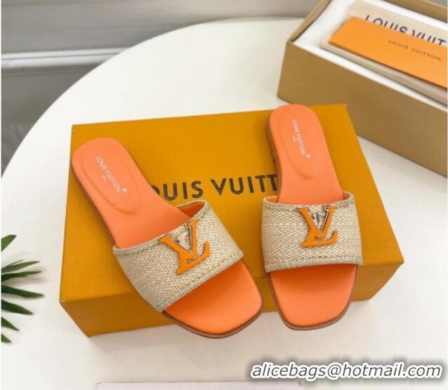 Good Quality Louis Vuitton LV Capri Flat Slides Sandal in Raffia Straw Orange 0815099