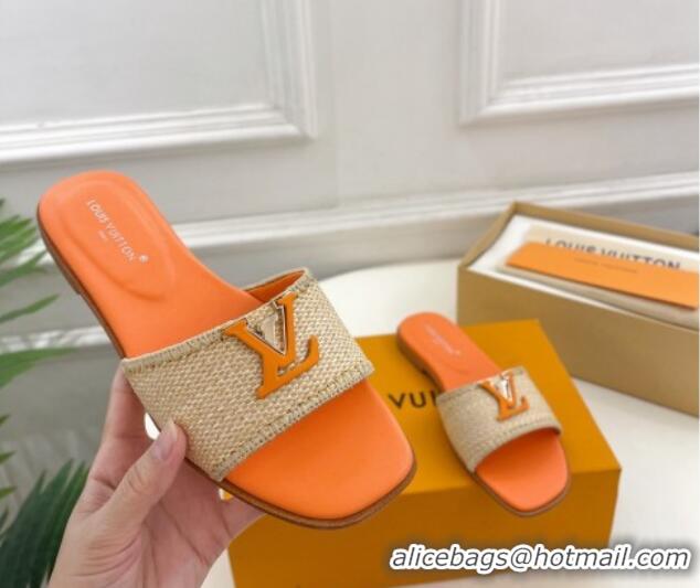 Good Quality Louis Vuitton LV Capri Flat Slides Sandal in Raffia Straw Orange 0815099