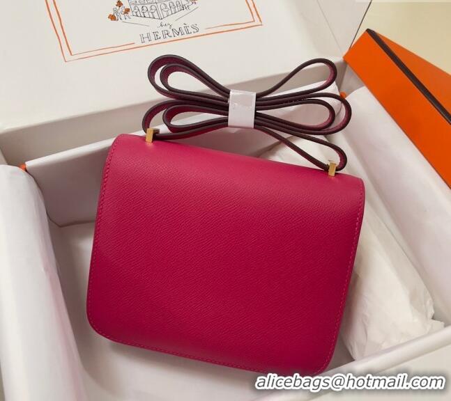 Most Popular Hermes Constance Mini Bag 18cm in Epsom Palm-Grained Leather 8057 Acme Pink/Gold 2024 (Half Handmade)