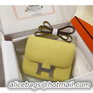 Top Quality Hermes Constance Mini Bag 18cm in Epsom Palm-Grained Leather 8057 Chick Yellow/Silver 2024 (Half Handmade)