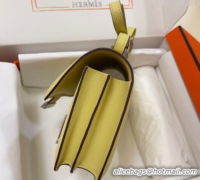 Top Quality Hermes Constance Mini Bag 18cm in Epsom Palm-Grained Leather 8057 Chick Yellow/Silver 2024 (Half Handmade)