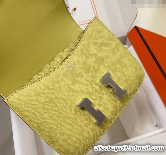 Top Quality Hermes Constance Mini Bag 18cm in Epsom Palm-Grained Leather 8057 Chick Yellow/Silver 2024 (Half Handmade)