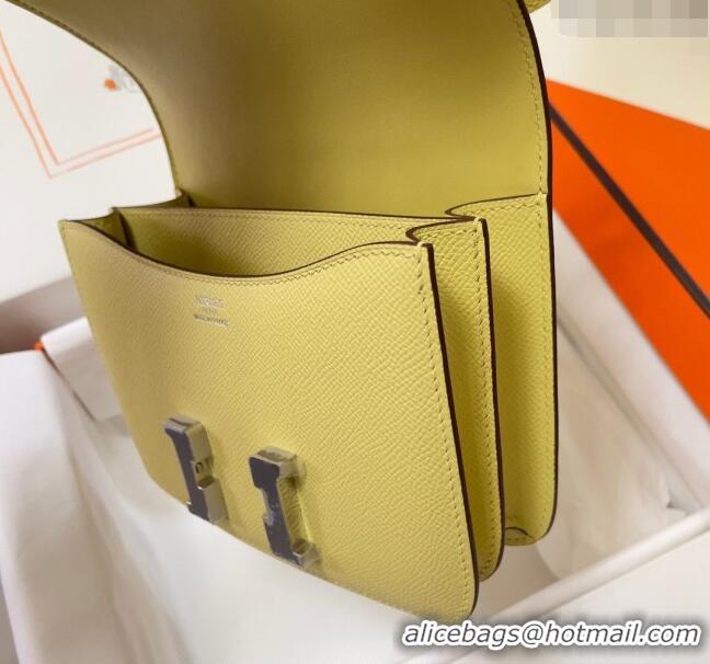 Top Quality Hermes Constance Mini Bag 18cm in Epsom Palm-Grained Leather 8057 Chick Yellow/Silver 2024 (Half Handmade)