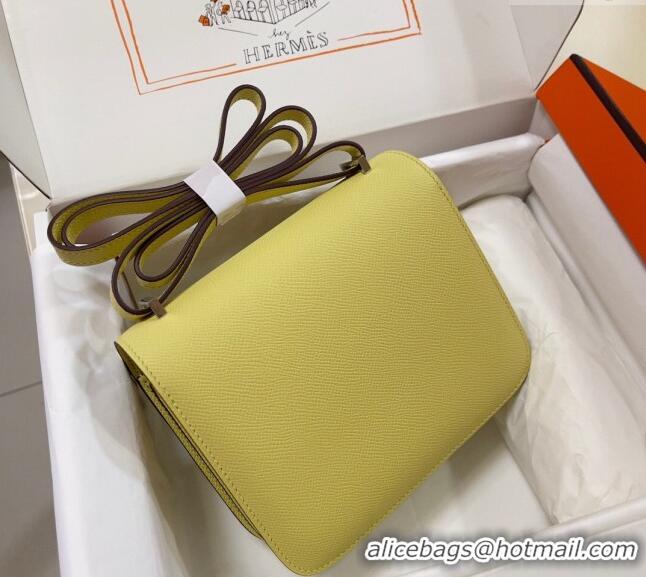 Top Quality Hermes Constance Mini Bag 18cm in Epsom Palm-Grained Leather 8057 Chick Yellow/Silver 2024 (Half Handmade)