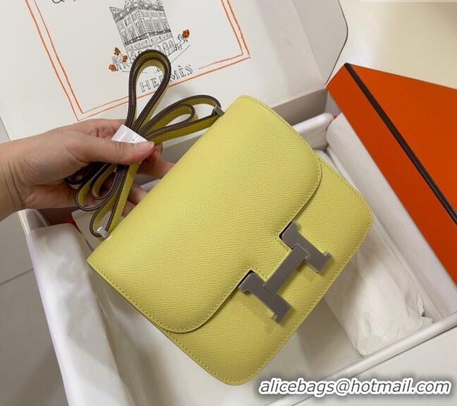 Top Quality Hermes Constance Mini Bag 18cm in Epsom Palm-Grained Leather 8057 Chick Yellow/Silver 2024 (Half Handmade)