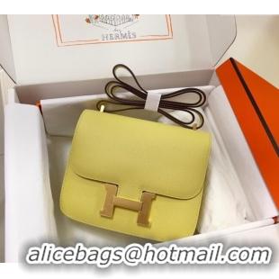 Top Grade Hermes Constance Mini Bag 18cm in Epsom Palm-Grained Leather 8057 Chick Yellow/Gold 2024 (Half Handmade)