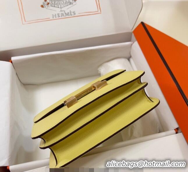 Top Grade Hermes Constance Mini Bag 18cm in Epsom Palm-Grained Leather 8057 Chick Yellow/Gold 2024 (Half Handmade)