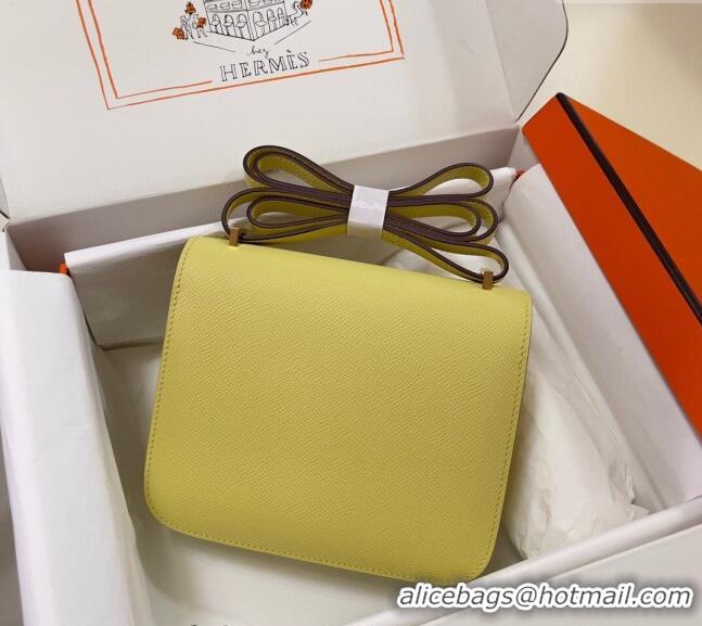 Top Grade Hermes Constance Mini Bag 18cm in Epsom Palm-Grained Leather 8057 Chick Yellow/Gold 2024 (Half Handmade)