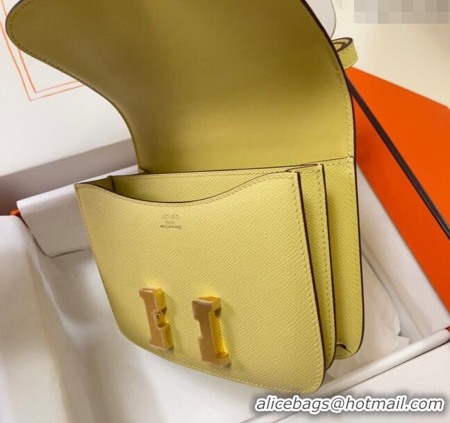 Top Grade Hermes Constance Mini Bag 18cm in Epsom Palm-Grained Leather 8057 Chick Yellow/Gold 2024 (Half Handmade)