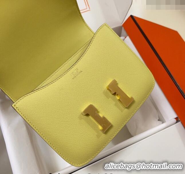 Top Grade Hermes Constance Mini Bag 18cm in Epsom Palm-Grained Leather 8057 Chick Yellow/Gold 2024 (Half Handmade)